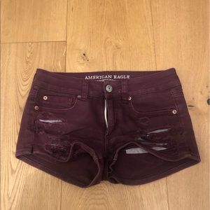 American Eagle distressed burgundy shorts